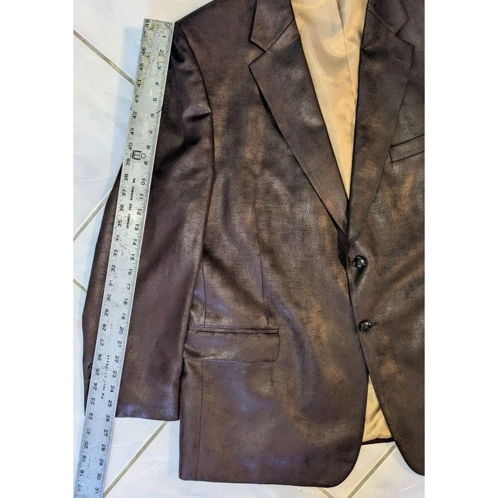 Emanuel Ungaro Men's 48R Brown Leather Look Sport Coat Blazer 2 Button Polyester